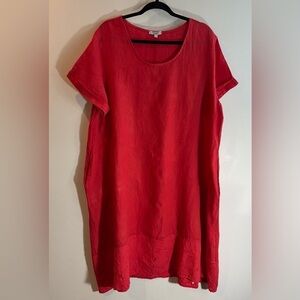 ROSEMARINE Sz 1X Dress 100% Linen Round Neck Sheath pockets Eyelet Hem Unlined